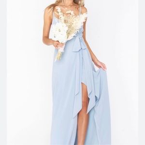 Show Me Your Mumu Bridesmaid Liz Maxi Dress Steel Blue Chiffon Size Medium